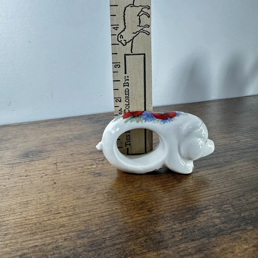VTG Floral Porcelain‎ Bunny, Pig, Chicken Napkin Rings Spring 8pc Staffordshire